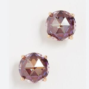Round Purple Crystal Stud Earrings in Gold Setting